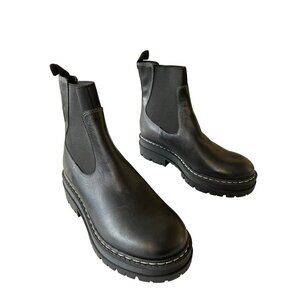 Marc Fisher Patrick Black Leather Chelsea Boots Lug Sole Elastic Sz 6 NEW